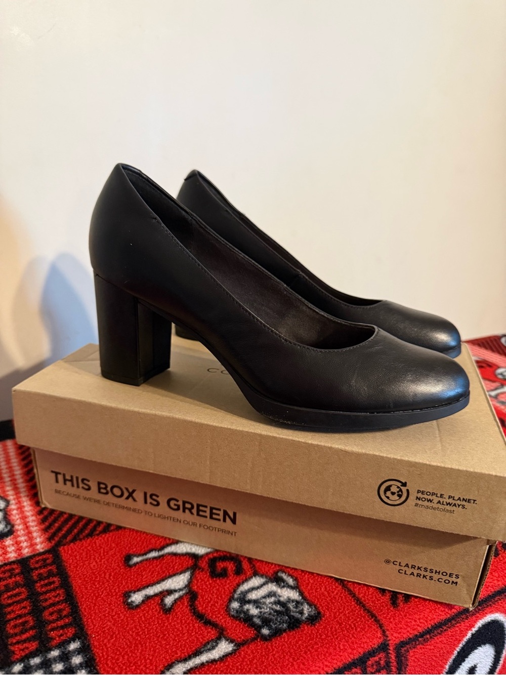 Clarks Classic Black Women's Block Heel Pumps